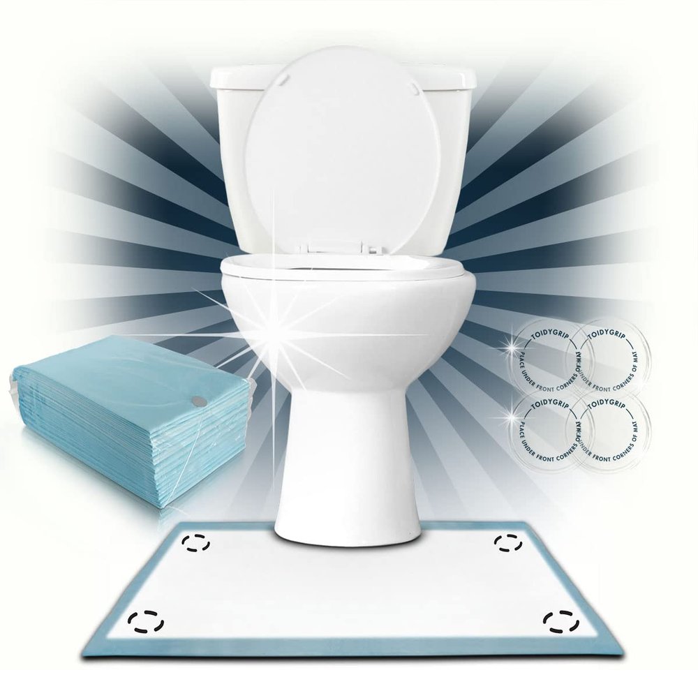 50 ToidyMat Disposables - The Toilet Mat Re-Invented  Absorbent Contour Incontinence Pads for Bathrooms - Four ToidyGrips. A Care-Givers Blessing - Toss it Down Tonight, Toss it Out Tomorrow!