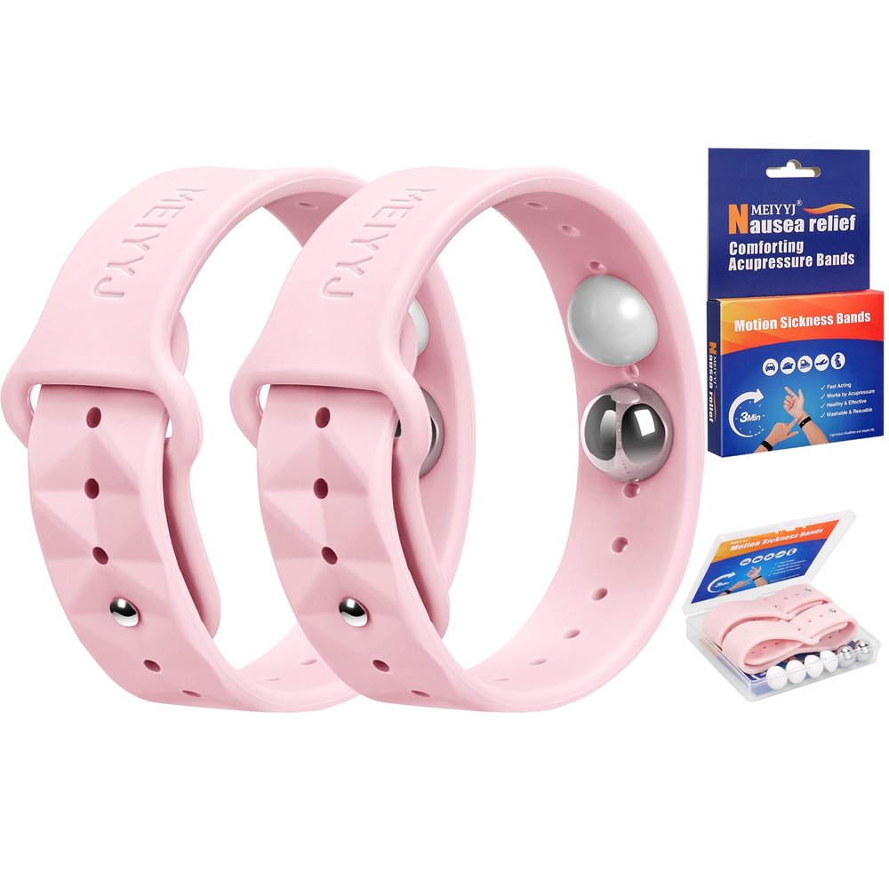 MEIYYJ Morning Sickness Relief Wristbands Motion Sickness Bands for Adults Sea Sickness Wristbands for Cruise Travel Nausea Relief of Headaches, Insomnia, Anxiety and Queasinesss-Pink