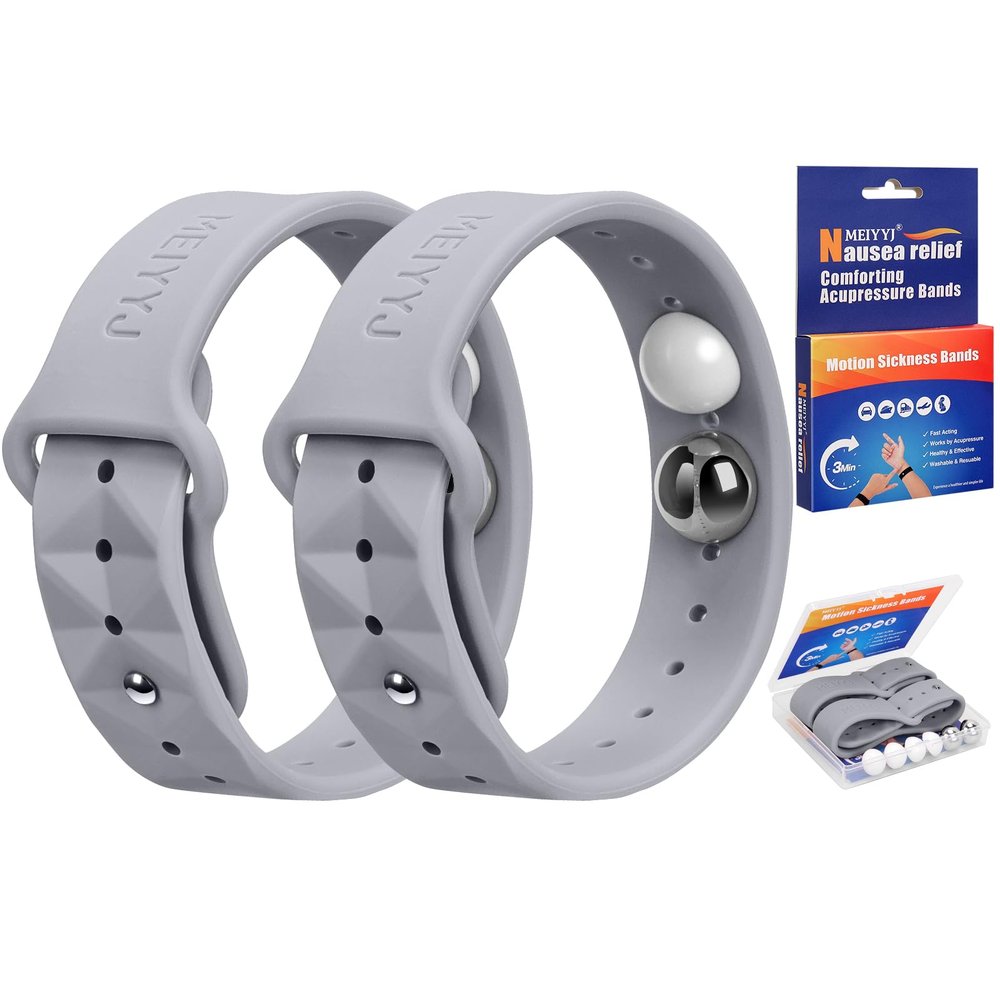 MEIYYJ Morning Sickness Relief Wristbands Motion Sickness Bands for Adults Sea Sickness Wristbands for Cruise Travel Nausea Relief of Headaches, Insomnia, Anxiety and Queasinesss-Gray