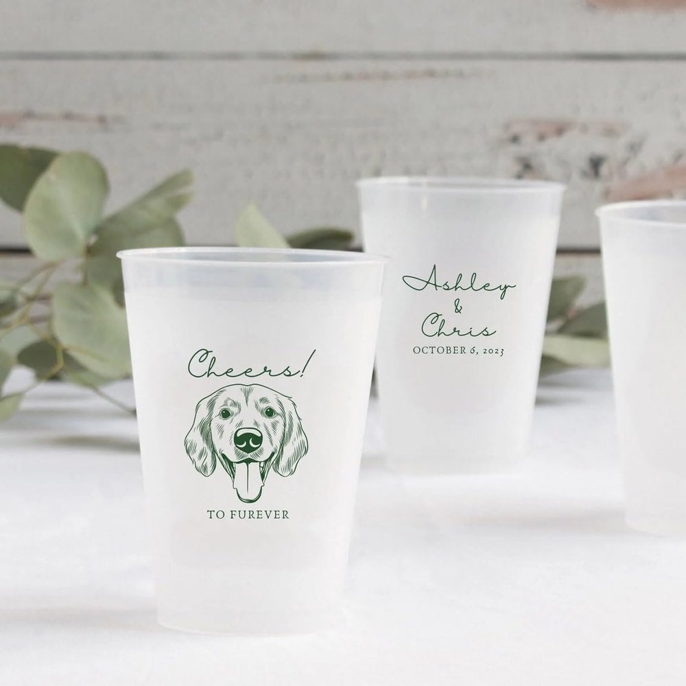 20pcs Custom Pet Portrait Wedding Frosted Cups, Custom Pet Illustration, Personalized Wedding Beverage Cups, Drinking Cups for Bridal Shower Anniversary Engagement Birthday