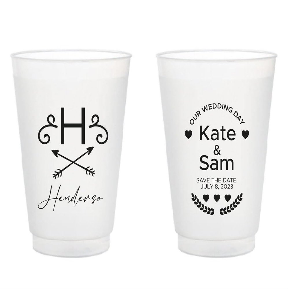 20pcs Personalized Frosted Cups, Custom Plastic Cup Favors for Wedding, Custom Wedding Day Frosted Cups, Drinking Cup for Bridal Shower Anniversary Engagement Birthday