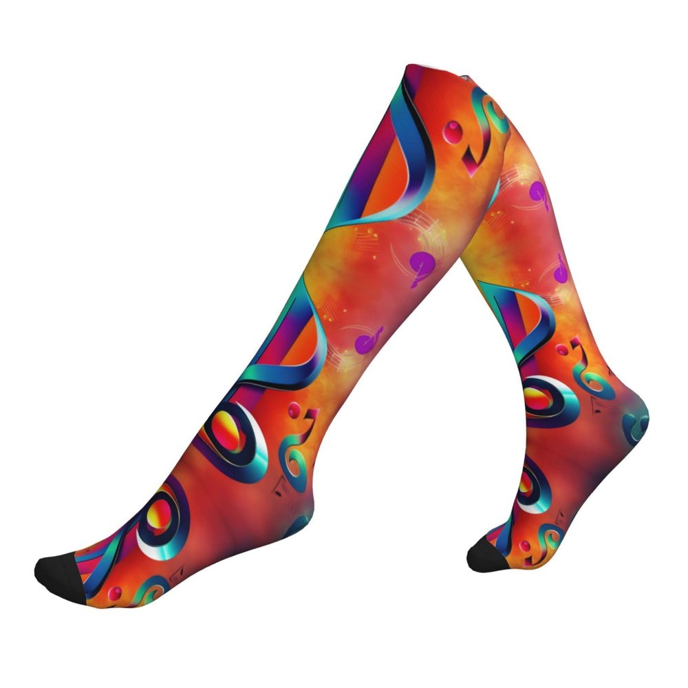 DRTGEDS Colorful Musical Note Compression Socks For Women&Men 20-30mmhg Best For Circulation,Pregnancy,Nurse,Running,Travel