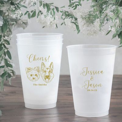 20pcs Custom Pet Portrait Wedding Frosted Cups, Personalized Pet Illustration Beverage Cups, Custom Wedding Cup, Drinking Cup for Bridal Shower Anniversary Engagement Birthday