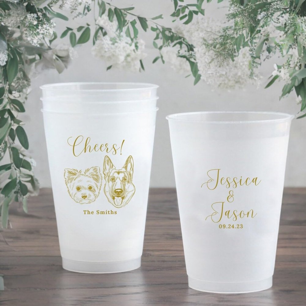 20pcs Custom Pet Portrait Wedding Frosted Cups, Personalized Pet Illustration Beverage Cups, Custom Wedding Cup, Drinking Cup for Bridal Shower Anniversary Engagement Birthday