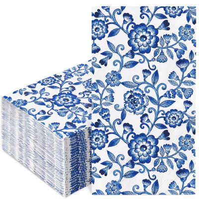 JarThenaAMCS 120Pcs Blue White Floral Guest Napkins Vintage Flower Disposable Napkins Chinoiserie Dinner Hand Towel Paper Napkins for Bathroom Wedding Birthday Party Supplies Table Decor