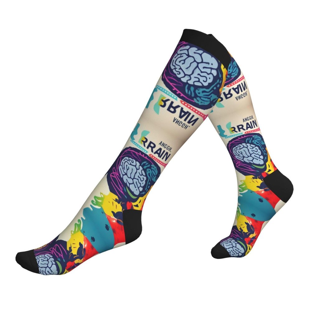 DRTGEDS Left And Right Brain Advantage Compression Socks For Women&Men 20-30mmhg Best For Circulation,Pregnancy,Nurse,Running,Travel