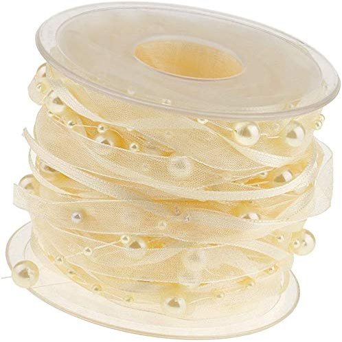 AthuaH Ribbon for Gift Wrapping, Organza Ribbon, Beaded Ribbon, Satin Ribbon, Trim for Wedding, DIY, Crafts, 20 mm, 10 m, Polyester, Cream, One Size