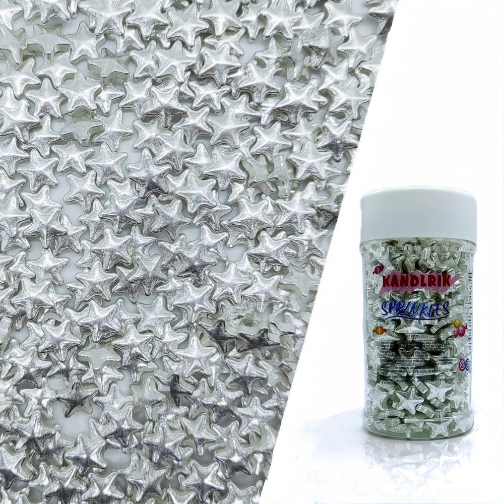 10mm Sliver Stars Sprinkles Edible Stars Cake Decorating Stars Cake Decorations Cupcake Toppers Cookie Decorating Perfect for Cakes,Cupcakes,Desserts Toppings 3OZ
