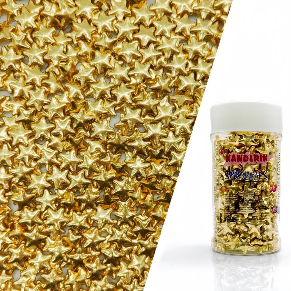 10mm Super Gold Stars Sprinkles Edible Stars Cake Decorating Stars Cake Decorations Cupcake Toppers Cookie Decorating Perfect for Cakes,Cupcakes,Desserts Toppings 3OZ