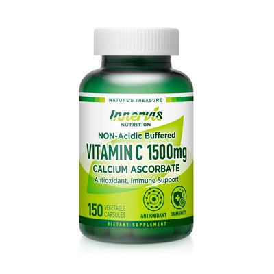 Buffered Vitamin C 1500mg, Non-Acidic Stomach Friendly Calcium Ascorbate Capsules for Immune Support, Gentle on Digestive System - 150 Veggie Caps by Innervis Nutrition
