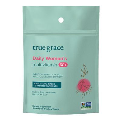 True Grace Daily Womens Multivitamin 50+ - 120 Easy-to-Swallow Tablets - Immune, Energy, Longevity & Memory Support - Vegan - Gluten, Soy & Iron Free - 60 Servings