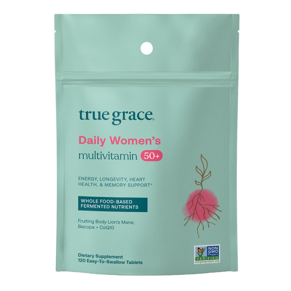 True Grace Daily Womens Multivitamin 50+ - 120 Easy-to-Swallow Tablets - Immune, Energy, Longevity & Memory Support - Vegan - Gluten, Soy & Iron Free - 60 Servings