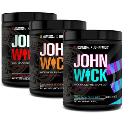 Jacked Factory X John Wick - Wick Mode Pre Workout Powder - Intense Energy, Battle-Ready Focus, Unstoppable Commitment, and Sheer Will - 120 Servings (3-Pack)