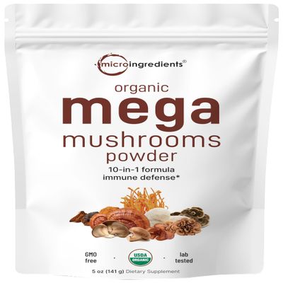 Micro Ingredients Organic Mushroom 10-in-1 Blend, 5 oz | Chaga, Lions Mane, Cordyceps & More | Great for Smoothies & Daily Use | Non-GMO, Vegan Friendly