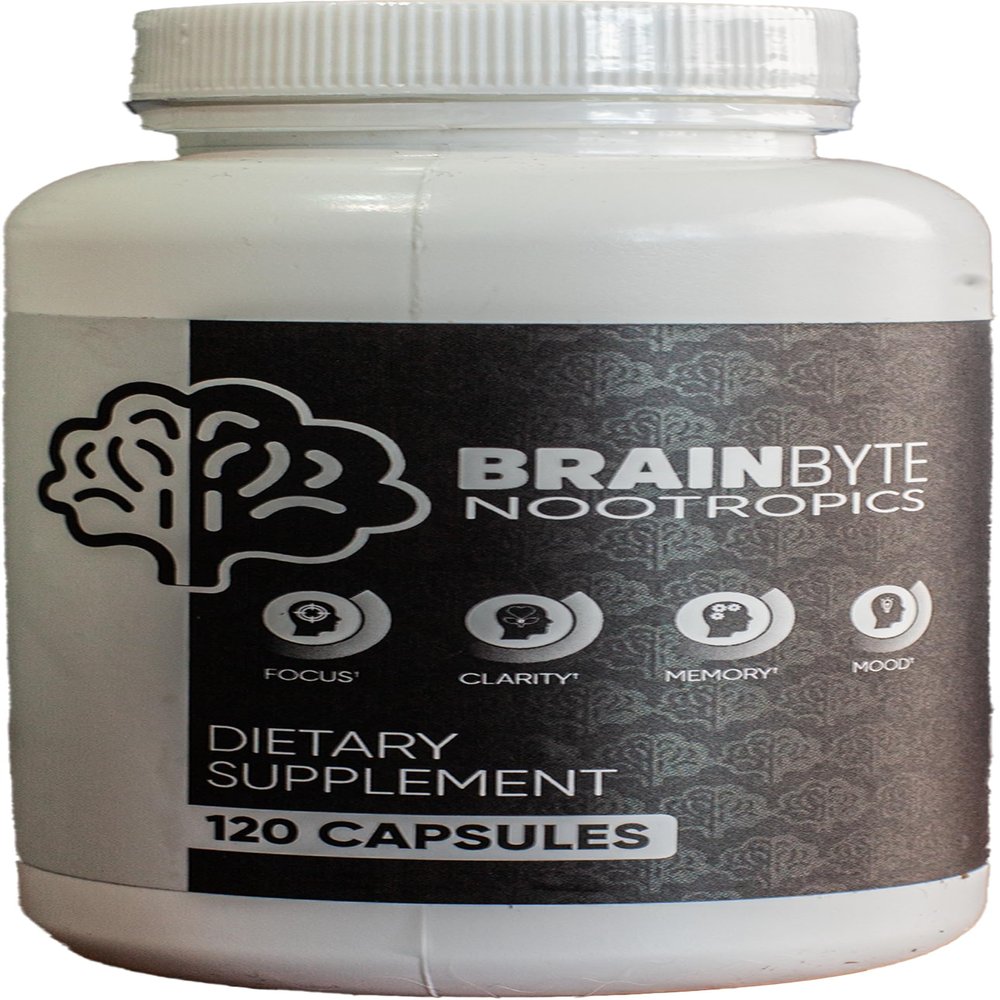 BrainByte Nootropics All-in-One Nootropic Supplement for Men & Women | Caffeine-Free Focus with L-Theanine & Phosphatidylserine (120 Count)