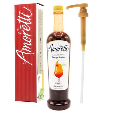 Amoretti - Bahama Mama Beverage Infusion, 94 Servings Per Bottle (750 ml) - Drink Mix & Water Enhancer with Pump for Flavoring Cocktails, Waters, Teas, and other Beverages, Preservative Free