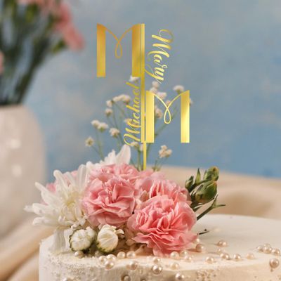 GiftGlee Personalized Wedding Cake Toppers Your Own Anniversary Couple Name Cake Topper Gold Cake Topper, Personalized Wedding With Initial cake toppers, Gold Cake Topper with Couple Name, Style 4