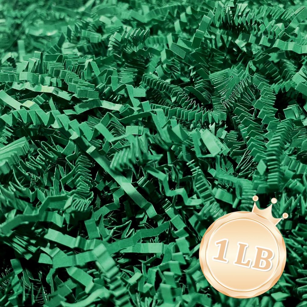 1 LB Dark Green Crinkle Cut Paper Shred Filler Great for Gift Wrapping, Dark Green Basket Fillers, Birthday, Halloween Thanksgiving Christmas Patrick's Day, Easter Party Decor Filling Supplies
