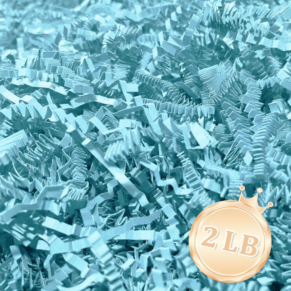 2 LB Sky Blue Crinkle Cut Paper Shred Filler Great for Gift Wrapping, Sky Blue Basket Fillers, Birthday, Gift Wrapping, Anniversary, Halloween Thanksgiving Christmas Party Decor Filling Supplies