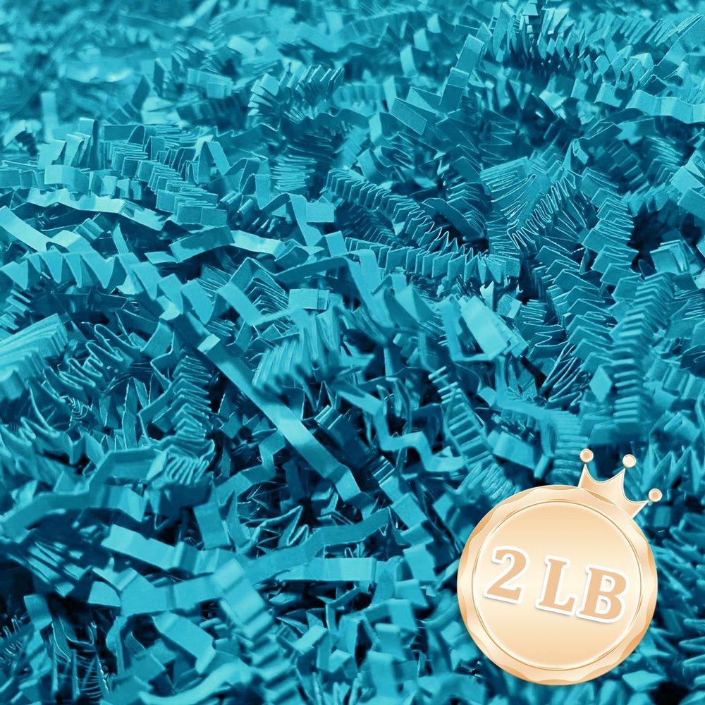 2 LB Lake Blue Crinkle Cut Paper Shred Filler Great for Gift Wrapping, Lake Blue Basket Fillers, Birthday, Gift Wrapping, Anniversary, Halloween Thanksgiving Christmas Party Decor Filling Supplies