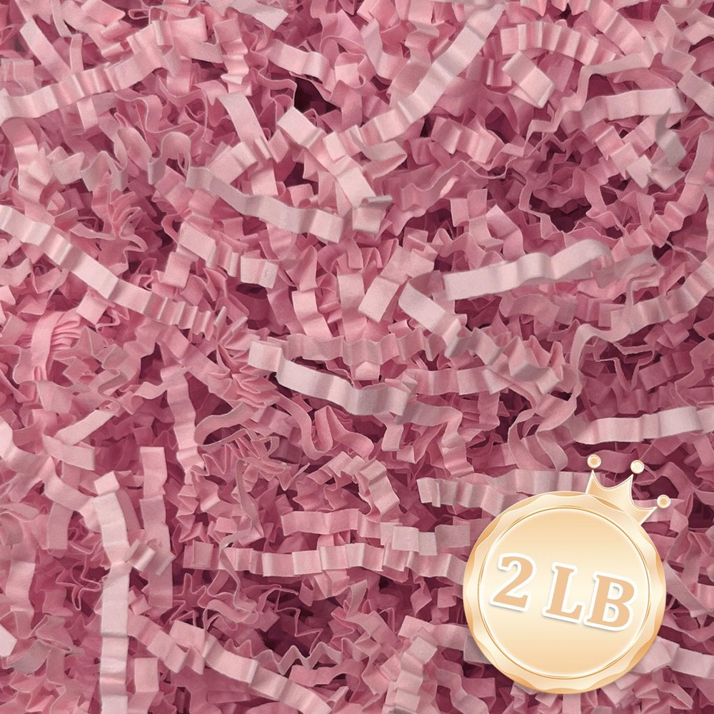 Zankubom 2 LB Pink Crinkle Cut Paper Shred Filler Great for Gift Wrapping, Basket Fillers, Birthday, Gift Wrapping, Anniversary, Valentine's Day Christmas Party Decor Filling Supplies