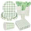 175Pcs Gingham Party Supplies for 25 Guests Scalloped Plates and Napkins set Green and White Paper Plates Disposable Plaid Cocktail Napkin Checkered Dinner Party Set Cutlery for Baby Shower Wedding view 1