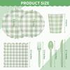 175Pcs Gingham Party Supplies for 25 Guests Scalloped Plates and Napkins set Green and White Paper Plates Disposable Plaid Cocktail Napkin Checkered Dinner Party Set Cutlery for Baby Shower Wedding view 2