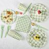 175Pcs Gingham Party Supplies for 25 Guests Scalloped Plates and Napkins set Green and White Paper Plates Disposable Plaid Cocktail Napkin Checkered Dinner Party Set Cutlery for Baby Shower Wedding view 3