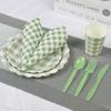 175Pcs Gingham Party Supplies for 25 Guests Scalloped Plates and Napkins set Green and White Paper Plates Disposable Plaid Cocktail Napkin Checkered Dinner Party Set Cutlery for Baby Shower Wedding view 4