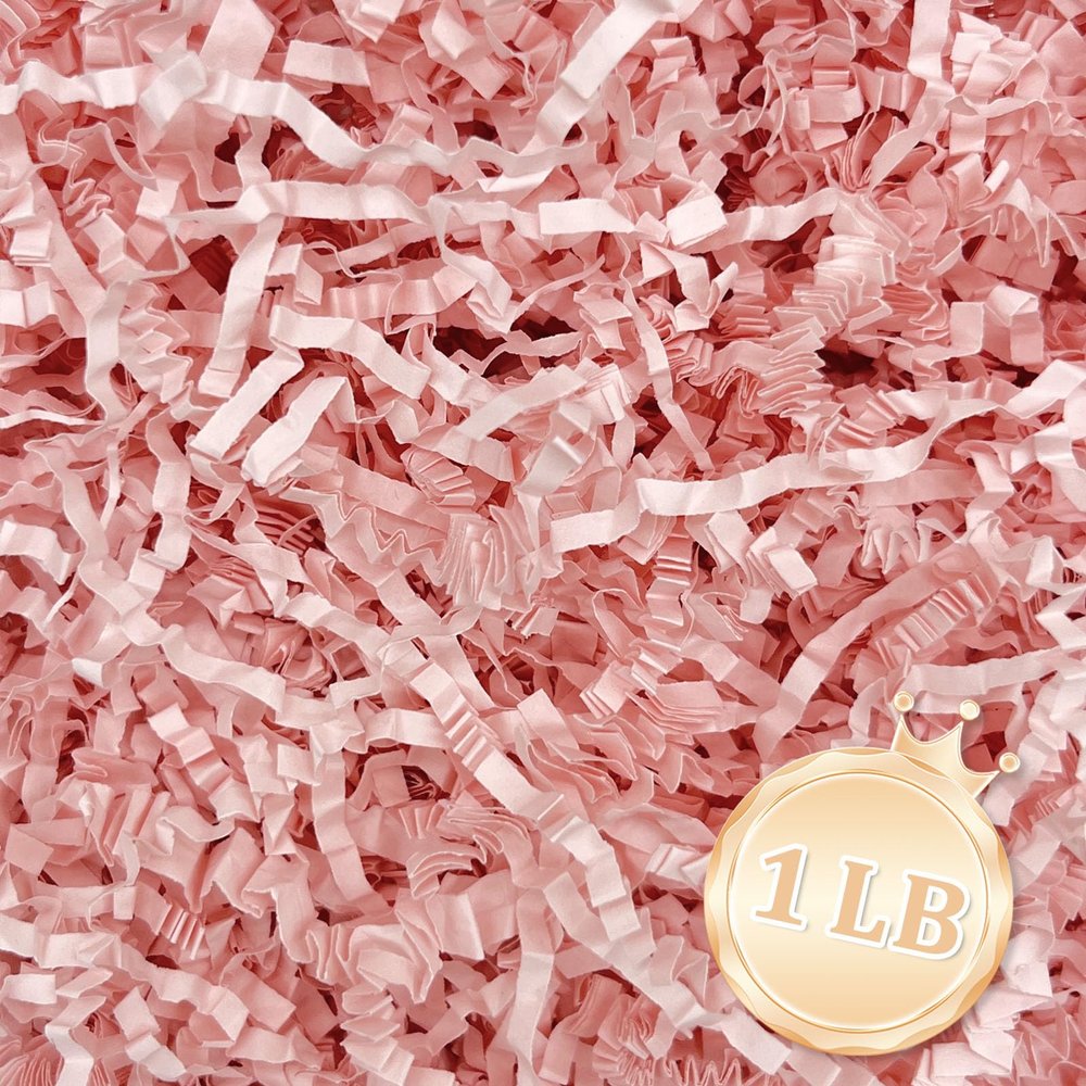 1 LB Light Pink Crinkle Cut Paper Shred Filler Great for Gift Wrapping, Light Pink Basket Fillers, Birthday, Gift Wrapping, Anniversary, Halloween Valentine's Day Christmas Party Decor Filling Supplies
