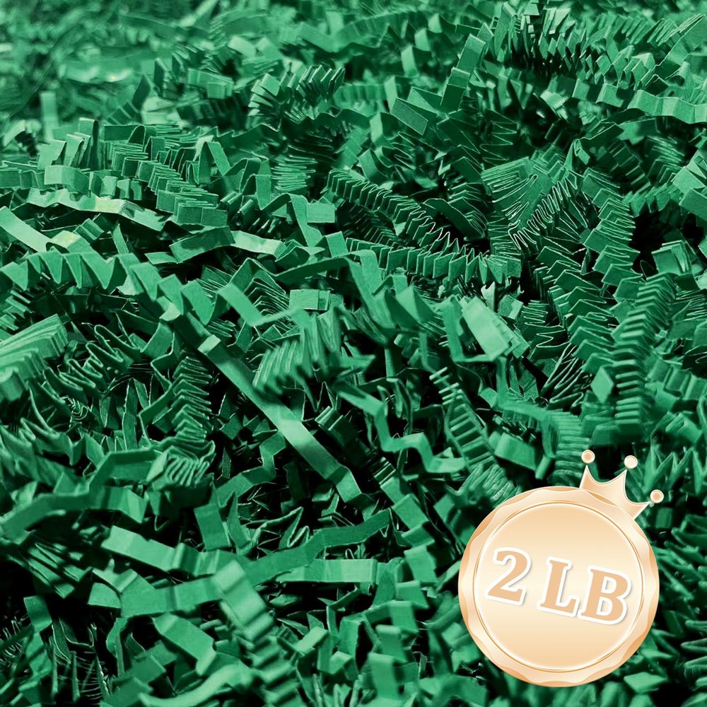 2 LB Dark Green Crinkle Cut Paper Shred Filler Great for Gift Wrapping, Dark Green Basket Fillers, Birthday, Gift Wrapping, Anniversary, Halloween Thanksgiving Christmas Party Decor Filling Supplies