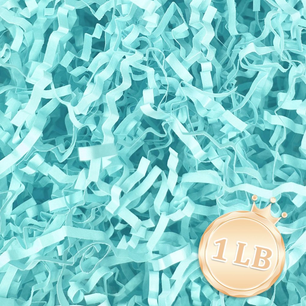 1 LB Light Blue Crinkle Cut Paper Shred Filler Great for Gift Wrapping, Light Blue Basket Fillers, Birthday, Gift Wrapping, Halloween Thanksgiving Christmas Easter Party Decor Filling Supplies