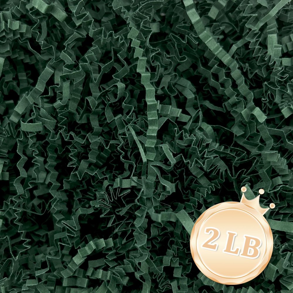 Zankubom 2 LB Dark Green Crinkle Cut Paper Shred Filler Great for Gift Wrapping, Basket Fillers, Birthday, Gift Wrapping, Anniversary, Halloween Thanksgiving Christmas Party Decor Filling Supplies