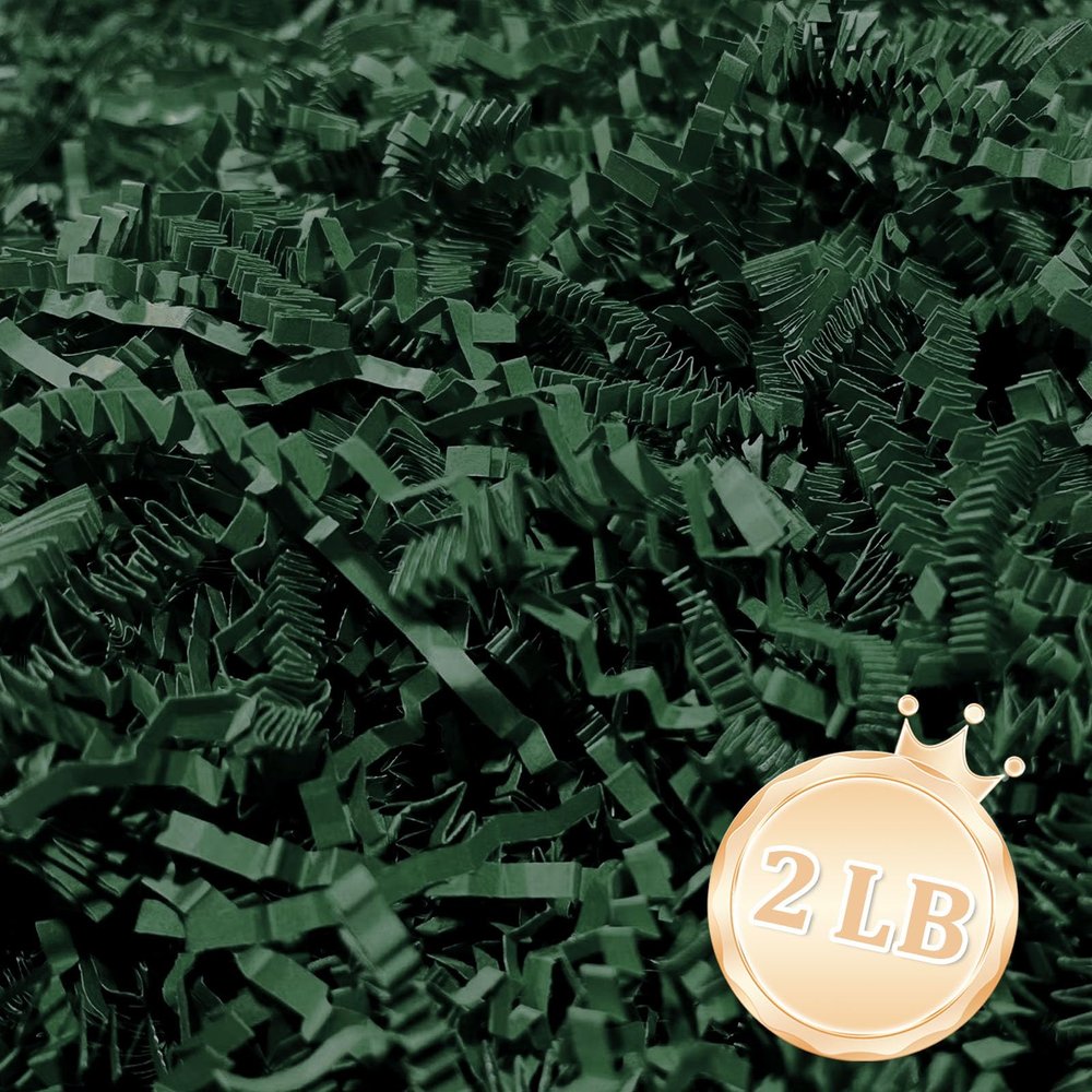 2 LB Dark Green Crinkle Cut Paper Shred Filler Great for Gift Wrapping, Dark Green Basket Fillers, Birthday, Gift Wrapping, Anniversary, Halloween Thanksgiving Christmas Party Decor Filling Supplies