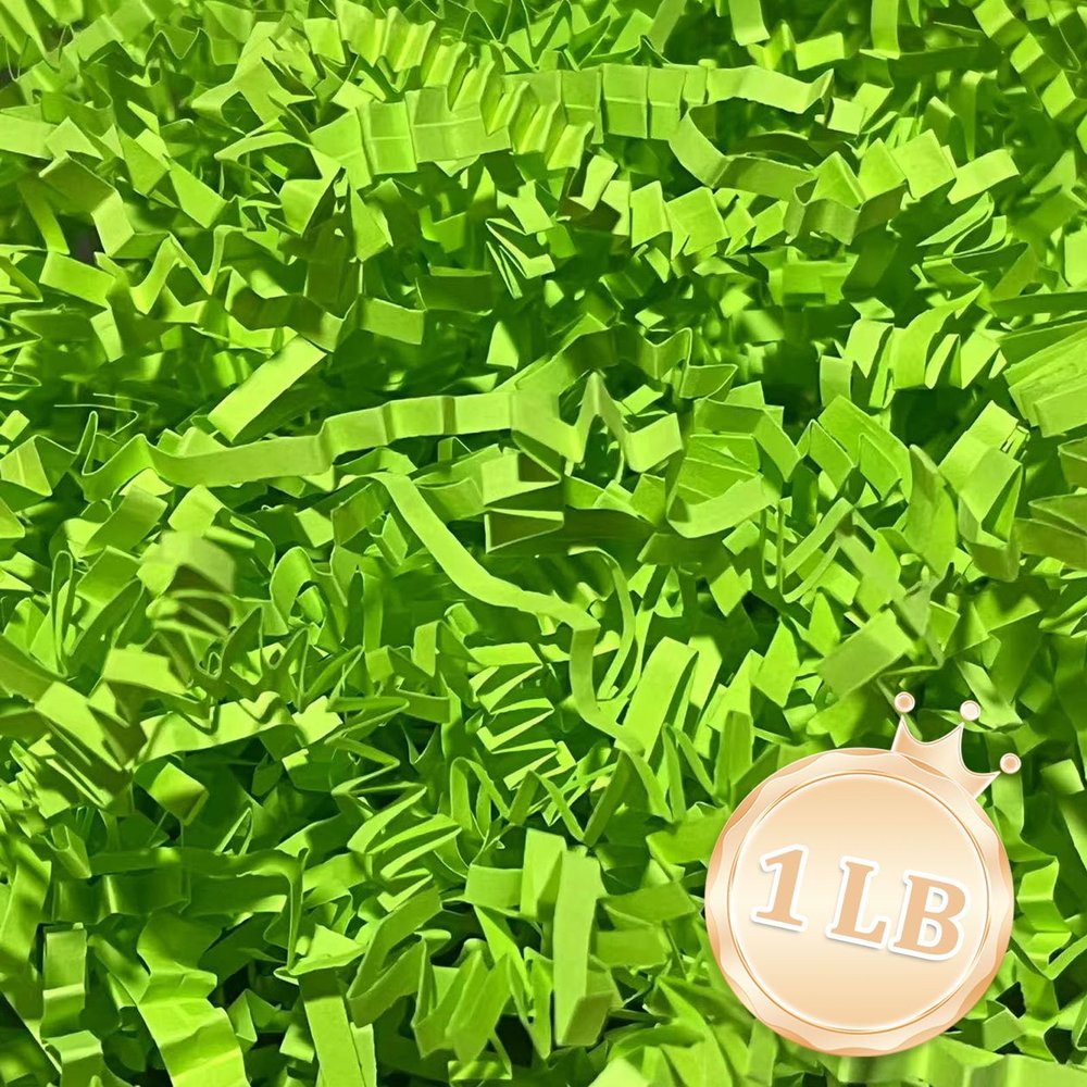 1 LB Fluorescent Green Crinkle Cut Paper Shred Filler Great for Gift Wrapping, Basket Fillers, Birthday, Gift Wrapping, Anniversary, Halloween Thanksgiving Christmas Party Decor Filling Supplies