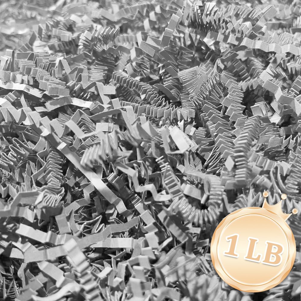 1 LB Light Gray Crinkle Cut Paper Shred Filler Great for Gift Wrapping, Light Gray Basket Fillers, Birthday, Gift Wrapping, Anniversary, Halloween Thanksgiving Christmas Party Decor Filling Supplies