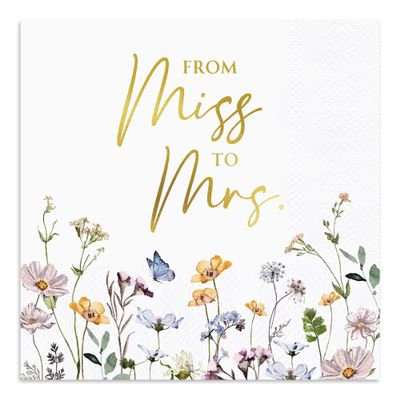 Audree 50 Pack Gold Foil Floral Miss to Mrs Napkins 3-Ply (5x5") - Wildflower Bridal Shower Decorations - Paper Napkins for Wedding, Engagement, and Bridal Shower Party