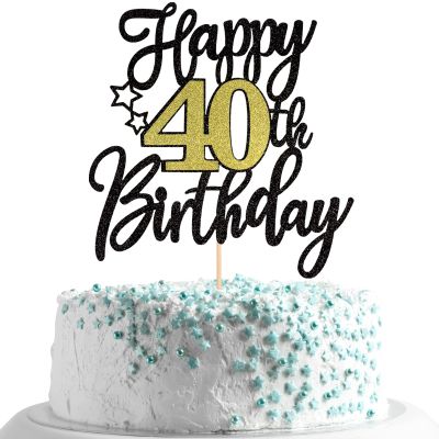 UXYOKM 1Pc Happy 40th Birthday Cake Topper Glitter Cheers to 40 Years Birthday Cake Pick 40 Fabulous Cake Decoration for Happy 40th Birthday Anniversary Party Cake Decorations Supplies