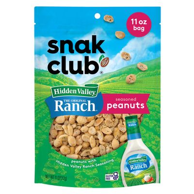 Snak Club Peanuts with Hidden Valley Ranch Seasoning, Roasted Nuts, Gluten-Free and Kosher Snack, 11 oz Resealable Bag
