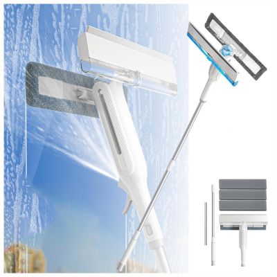 RRRYYYZZ Spray Window Squeegee with Extension Pole with Sewage Collector and 3 Pads, 4 in 1 Window Squeegee for Home with Extension Pole Car Squeegee for Indoor/Outdoor Windows,Car Glass