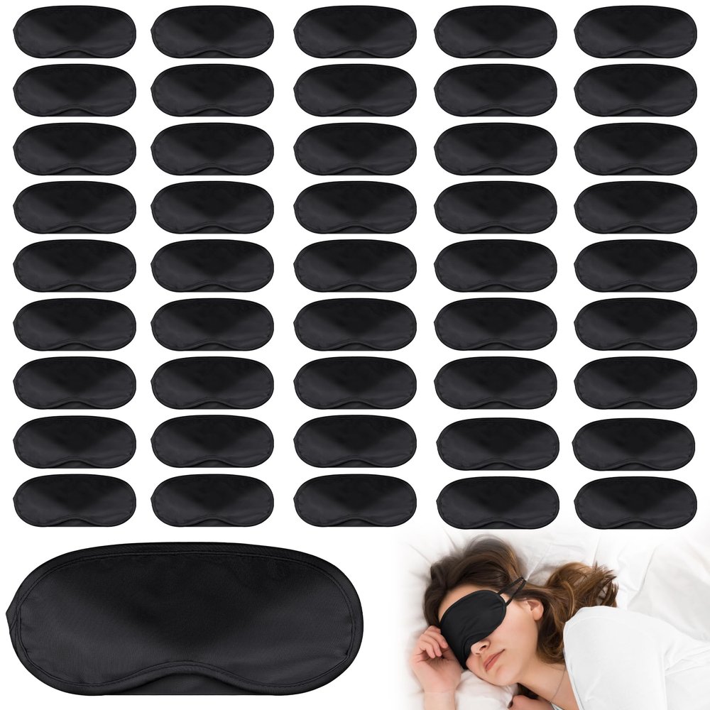 Aneco 50 Pieces Blindfolds Sleep Mask Bulk Eye Mask Shade Cover Blindfolds for Party Games with Nose Pad and Adjustable Strap for Travel Sleep Party Supplies, Black