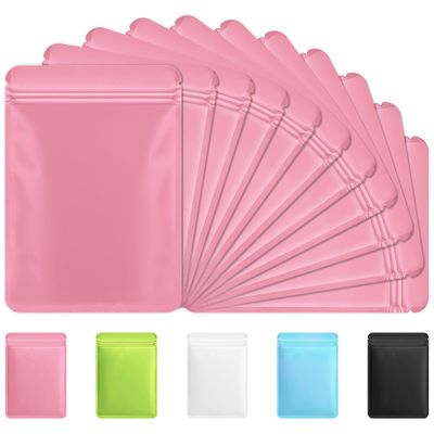 Funfery 100 Pack Pink Mylar Packaging Bags Resealable Bags Double Sided Color Odor Proof Pouch Baggies Smell Proof Foil Bag for Food Storage,Small Business(Pink,3.5x6.3inch)