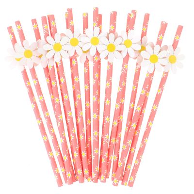 30 Pcs Daisy Paper Straws Disposable Daisy Party Decorations Exquisite Flower Straws Fashionable Daisy Paper Straws Daisy Party Favors for Girls Birthday Wedding Bridal Shower Party