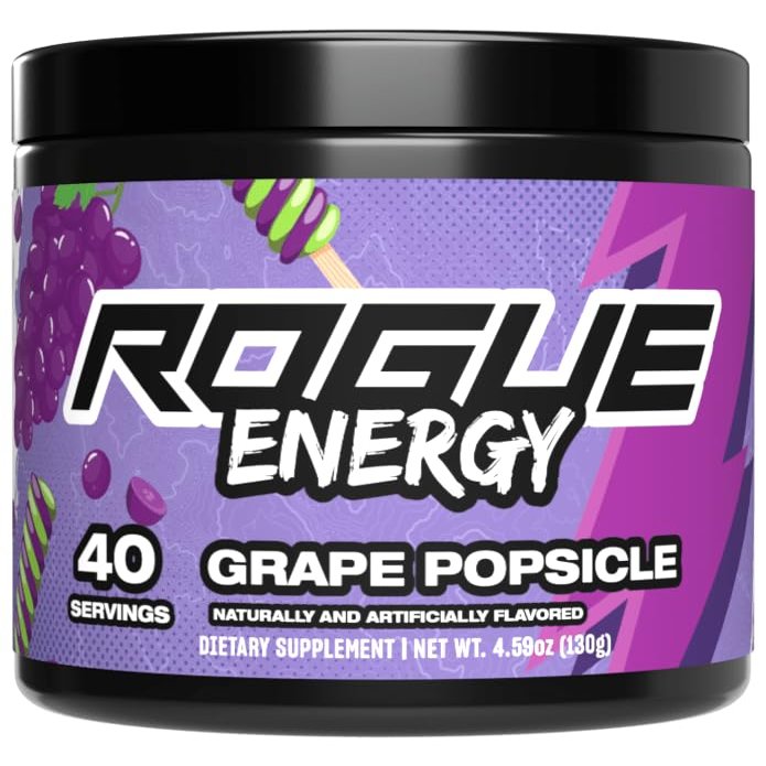 Rogue Energy Clean Energy Drink, Refreshing Energy Drink Mix with B12 Vitamins, Nootropics, Electrolytes, Sugar-Free, Made in USA (Grape Popsicle - 40 Servings)