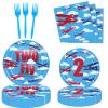 115 Pcs Airplane 2nd Birthday Party Decor Two Fly Paper Plates Napkins Forks Cups Tablecloth Banner Dinnerware for Aviation Theme Boys Boys 2nd Birthday Party Supplies Decorations view 3