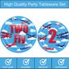 115 Pcs Airplane 2nd Birthday Party Decor Two Fly Paper Plates Napkins Forks Cups Tablecloth Banner Dinnerware for Aviation Theme Boys Boys 2nd Birthday Party Supplies Decorations view 4
