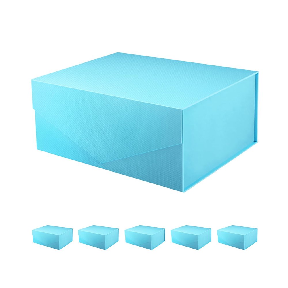 PACKHOME 6 Gift Boxes 9x6.5x3.8 Inches, Rectangle Collapsible Boxes with Magnetic Lids for Gift Packaging (Matte Blue, Grain Texture)