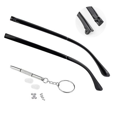 DOERDO 1 Pair Glasses Replacement Arms, Universal Glasses Legs, with Repair Tools, Screws, Brilliant Black