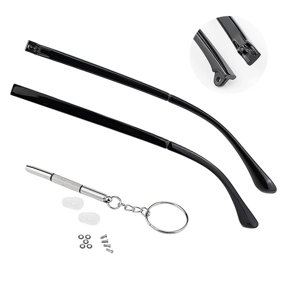 DOERDO 1 Pair Glasses Replacement Arms, Universal Glasses Legs, with Repair Tools, Screws, Brilliant Black