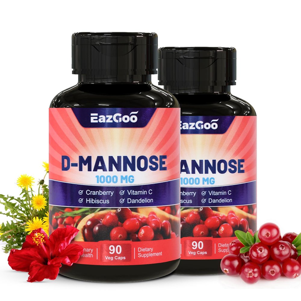 EAZGOO D-Mannose Supplement 1000mg Capsules with Cranberry, Vitamin C, Hibiscus & Dandelion Extract, Support Urinary Health, D Mannose & Cranberry Capsules, 90 Count(Pack of 2)